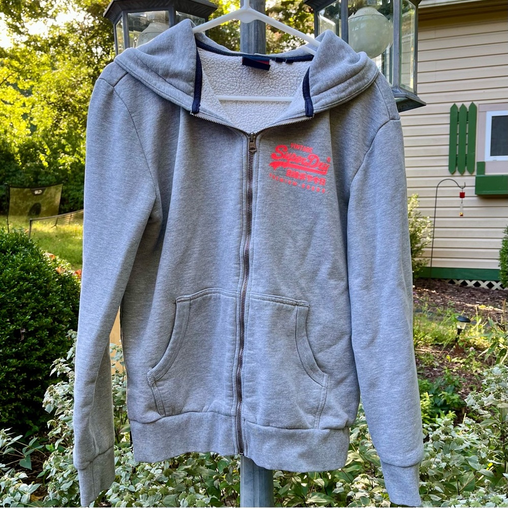 SALE! Superdry zip up hoodie gray sweatshirt, unisex (?)
